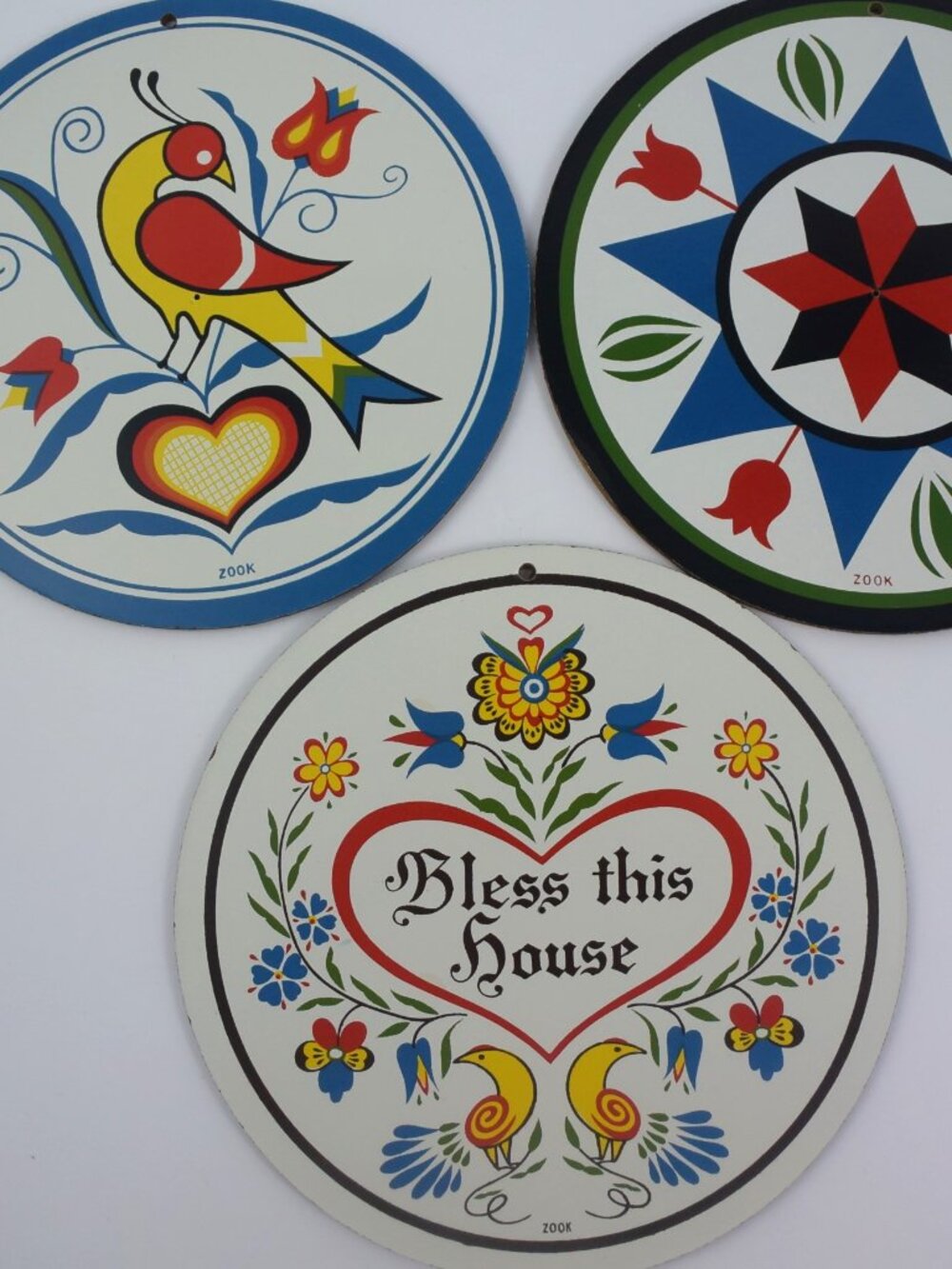 3 Vintage Jacob Zook Wooden House Signs/Plaques EUC